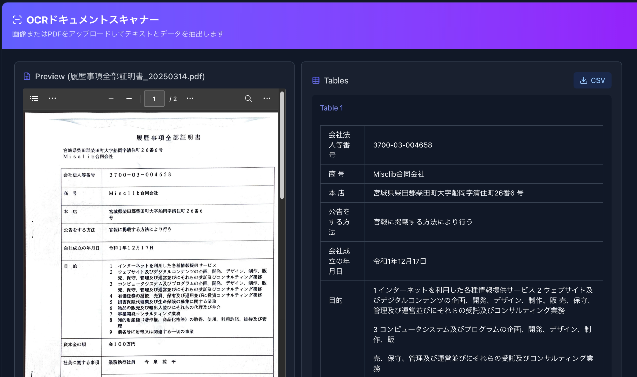 Minna no OCR dashboard screenshot